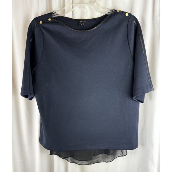 Ann Taylor Tunic Faux Leather Trim, Blue & Black, Sz: S, 55-16 - Picture 7 of 15